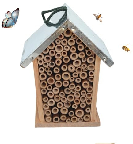 Bestäuberhaus – Hotel für Bienen, Schmetterlings-Innsect | Naturholz-Innsect-Haus | kinderfreundlich, wetterbeständig, hängendes Bienenhotel Bamb00 | Nisthaus | Gartendekoration & Natur G