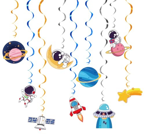 ZYOOO 9 Stück Weltraum Deko,Planeten Deko,Astronauten Wirbel Deko,Weltall Sonnensystem Spirale Girlande,3D Papierdeko für Weltraum-Kindergeburtstag Partydekoration,Klassenzimmerdeko,Kinderzimmer Deko