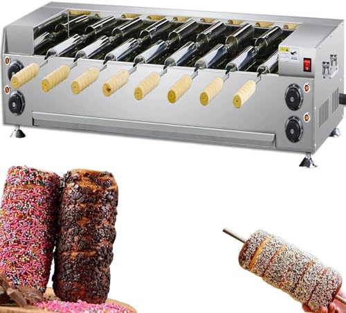 Ice Cream Cone Grill Maker - Hungarian Cake Pop Roller Machine with 8 Rollers, 6000W Automatic Chimney Bread Grill Maker, Fast Heating, for Restaurant