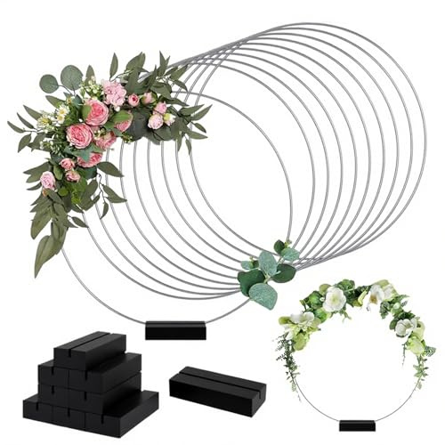 RFYTDCF 10 Stück Metallringe zum Basteln, 30cm Metallring mit Fuß 10 Holzständern Dekokranz Metallring für Hochzeitskranz Dekor DIY Kranz Handwerk Wandbehang Handwerk