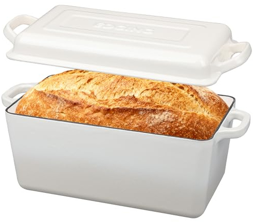 EDGING CASTING Enameled Cast Iron Dutch Oven, Oblong Bread Oven for Sourdough Bread Baking, Baking Pan, Dual Handles, Oven Safe, 4 Quart, White
