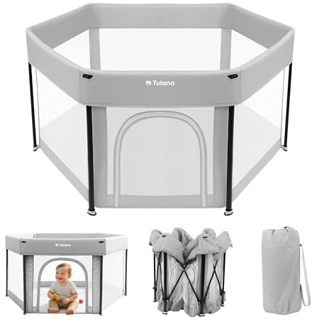 Tulano Cozy 30 Reise-Laufstall - Baby faltbar - 125x66 cm - Tragetasche | Kompakter Kinderlaufstall mit Boden – Netzseiten – Reißverschluss-Tür – rutschfeste Füße – Indoor & Outdoor – 6–36 Monate