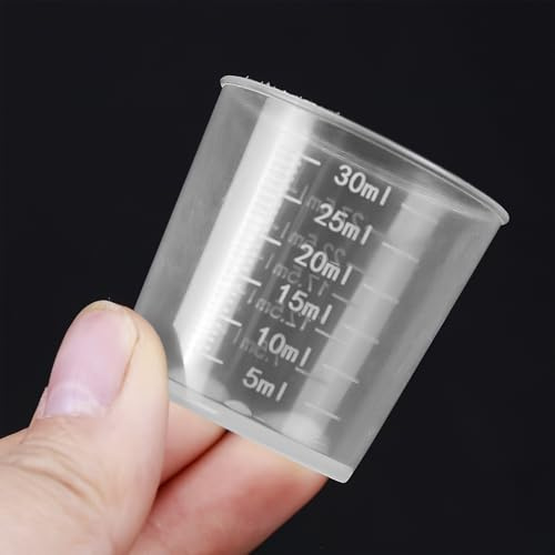 kurkip 20 Pcs Verre Doseur, 30ml Plastique verre doseur cuisine tasses à mesurer, gobelet peinture graduations en ml, Résine époxy Transparent Doseurs pour Laboratoire et Cuisine, Blanc