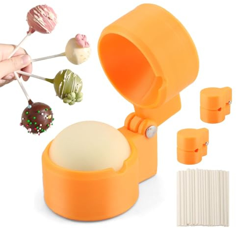 2 Pack Round Cake Pop Mold Shapes Press Set, 3D Printed Sphere Circle Cake Pop Cutter and Pusher, Baking Molds Accessories Supplies for Home Baking, Birthday Parties,Wedding Desserts(COLOR:Orange)