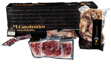 El Catedrático | Jamón de Bellota 100% Ibérico | Cortado a Máquina entre 6,4kg - 6,6kg | Etiqueta Negra Premium | Curación 36 Meses | Cerdos Criados en Libertad Alimentados con Bellotas