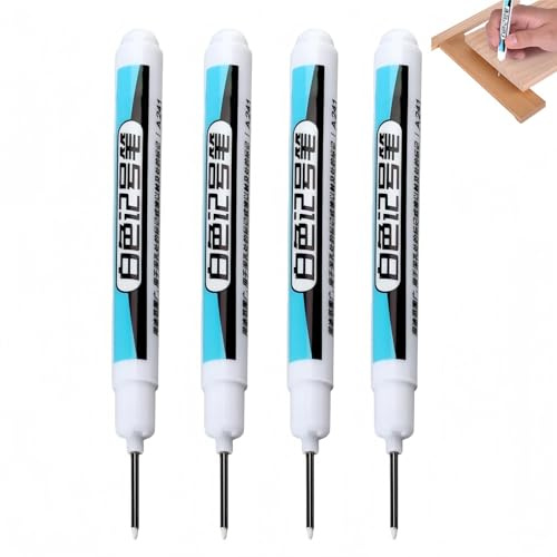 4PCS White Permanent Marker Pen, White Marker Pens, Whi/te Paint Pens, Fine Tip Permanent Marker Pens, Waterproof Marking Pen, Oil-Based Carpenter's Pencil & Builder's Pencil Alternative (0.7mm)