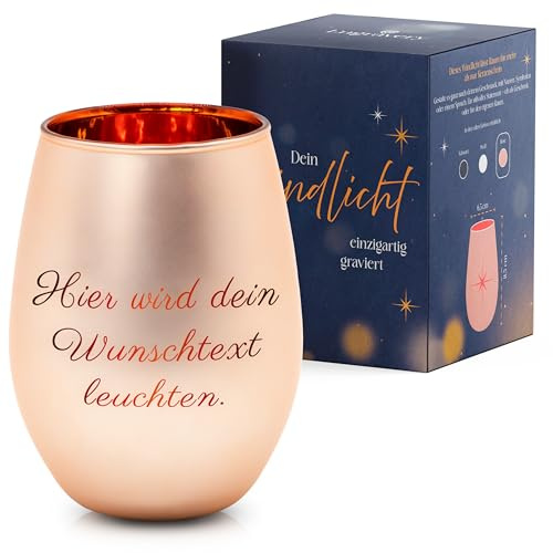 Windlicht mit Gravur - Liebevoll personalisiertes Glas-Windlicht als einzigartiges Geschenk für jeden Anlass (Rose)