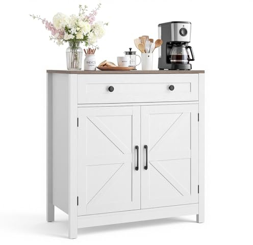 VEVOR Aparador con Cajones, de Estilo Rústico, Ideal para Salón, Entrada o Cocina, 75 x 37,5 x 80 cm. Color Blanco y Marrón, Tablero de Partículas y MDF, para Guardar Cafetera, Vajilla, Fotos