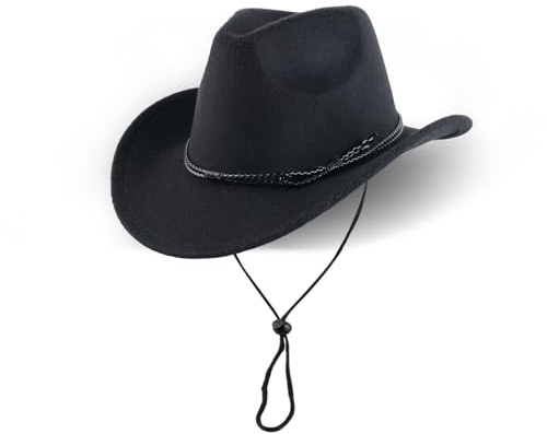 Henrrida Retro Western Cowboyhut, Unisex Cowboyhut mit Breiter Krempe und Geflochtenem Hutband, Modisches Cowboy Accessoire für Damen und Herren, Schwarz