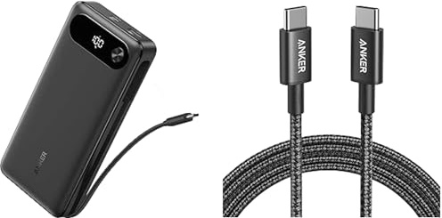 Anker Power Bank, 20,000mAh Portable Charger with Built-in USB-C Cable&USB C Charger Cable (6ft/1.8m Nylon 100W), 87W Max Fast Charging Battery Pack, for iPhone 17/16/15, Samsung,and More