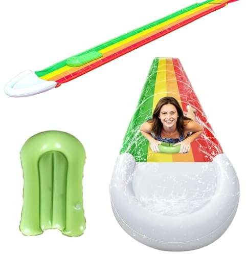 SKIKHN Water Slide, 15.7ft/480cm Slip and Slide Water Slide for Kids, Single Lane Lawn Water Slides with 1 Bodyboard and Sprinkler, Waterslide Inflatable for Party in Summer Yard Lawn Water Play