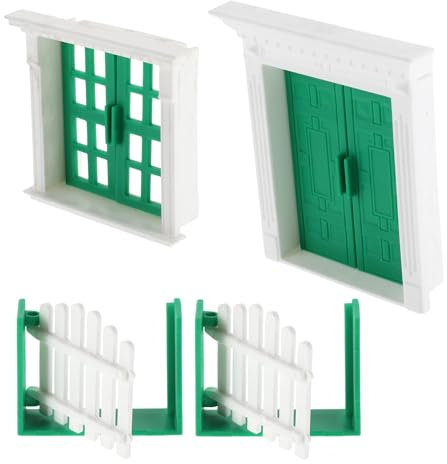 FOMIYES Puerta y Ventana de Plástico Verde y Color Claro, Valla Pequeña, Adecuado para Manualidades y Decoración de Modelos Educativos