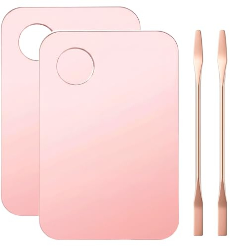 Guduling 4-Piece Mixing Palette Makeup,Pink Foundation Palette,Includes 2 Spatula,Reusable Makeup Mixing Tray, for Foundations, Eyeshadow, Lipstick & Nail Art