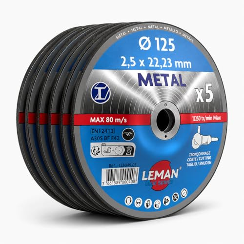 Set di 5 dischi da taglio 125 mm in metallo speciale ferro acciaio – centro deportato – taglio acciaio, acciaio inox e metalli – alta rigidità – lunga durata