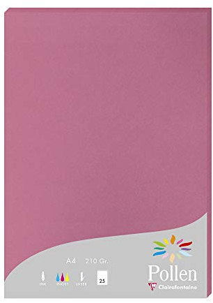 Clairefontaine 224281C - Étui de 25 Feuilles - Format A4 (21x29,7cm) - 210g/m² - Coloris Rose Hortensia - Papier d'Invitation Evènements et Correspondance - Gamme Pollen - Papier Premium Lisse