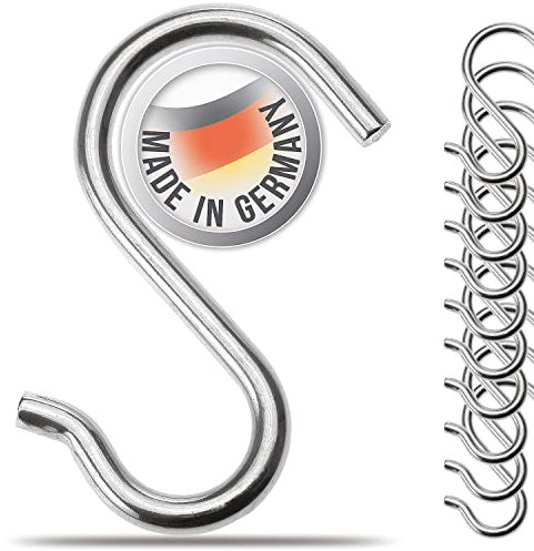 4smile S-Haken Edelstahl – 10er Set – Rostfreie Haken zum Einhängen, Küchenhaken für drinnen und draußen - Funktionale Aufhängehaken, Metallhaken zum Einhängen