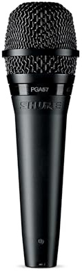 Shure Micrófono dinámico PGA57 - Micrófono de Instrumento de Calidad Profesional con patrón de captación cardioide, Conector XLR de 3 Pulgadas, Adaptador de Soporte y Bolsa con Cremallera, sin Cable
