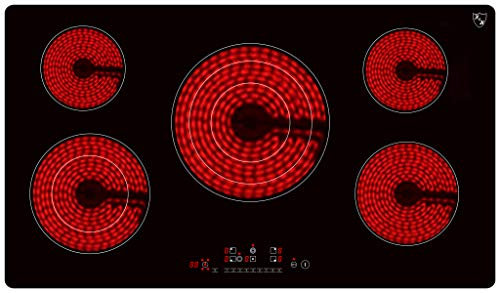 K&H Glaskeramikkochfeld NC-10208 [5 ZONEN] - Herdplatte 5 Kochfelder - Kochfeld 5 Platten Autark - Kochplatten 5er - Starkstrom-Anschluss - Ohne Stecker - 90CM - 10200 Watt - 9 Leistungsstufen