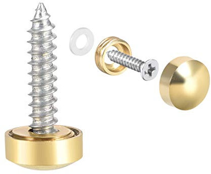 sourcing map Mirror Screws Decorative Caps Cover Nails Polished Gold 10mm 4pcs