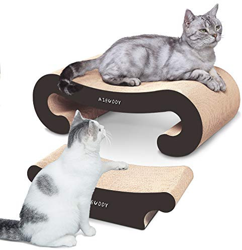 Aibuddy Katzenkratzer, 2 in 1 Katzenkratzbaum Bett Lounge Kratzpsäulen für Katzen mit Katzenminze, robuster Karton & Konstruktion (55 x 22 x 19 cm; 44 x 22 x 13,5 cm)
