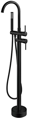 Aolemi Floor Mount Bathtub Faucet Freestanding Tub Filler Standing High Flow Shower Faucets Shower Mixer Taps, Swivel Gooseneck Spout with Cylinder Handheld Matte Black