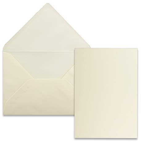 25 Stück Karte mit Umschlag Set - Einzel-Karten Din A5-14,8 x 21 cm vanille mit Brief-Umschlägen Din C5-15,4 x 22 cm vanille - Nassklebung