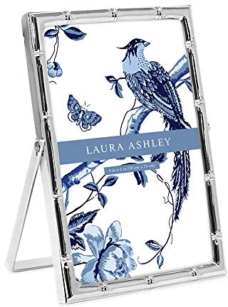Laura Ashley 4x6 Silver Bamboo Metal Picture Frame (Vertical) with Pull-Out Easel Stand, Made for Tabletop, Counterspace, Shelf and Desk