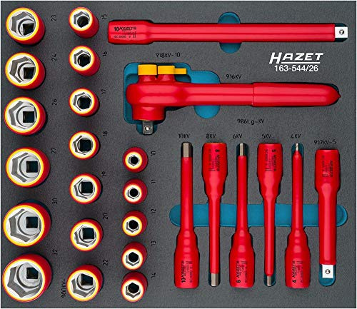 HAZET Steckschlüssel-Set 163-545/41, 41-teilig, isolierte Stecknüsse 5-22 mm, M8-M12, T10-T50, 3/8 Zoll Vierkant, mit Feinzahn-Umschaltknarre für Elektro- und Montagearbeiten