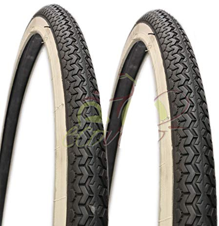 ECOVELO 2 Copertoni 26 x 1 3/8 (37-590) BiancoNeri DEESTONE per Bicicletta Olanda, Stradale, Adulto, Bicicletta, Vintage | Pneumatici Stradali Bianco Neri in Gomma Bici
