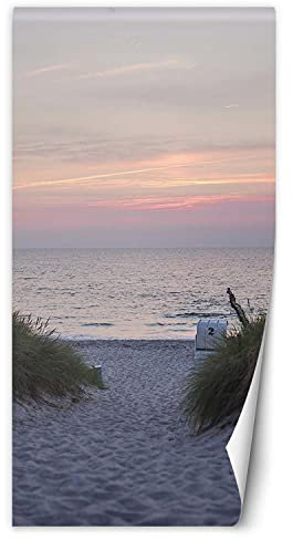 Feeby Fotomurales En La Puerta Playa Al Atardecer 100x200 cm Naranja Tejido No Tejido Papel Tapiz Fotográfico Decorativos Murales Dormitorio Oficina Hotel Spa Mar Hierba Arena
