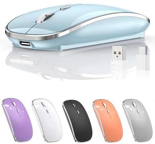 Halpilt Silent Wireless Mouse | USB-C & USB-A Dual Receiver(Blue) | Rechargeable Slim Portable Mouse, Plug & Play, 3 Adjustable DPI, Compatible with PC, Laptop & Mac, Ideal for Work & Travel