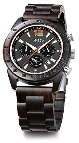 LeeEv Herren Sport Design Holzuhr, handgefertigt leicht leuchtendes Multifunktionsdatum Display Chronograph Militär Quarz Bambus Holzuhr