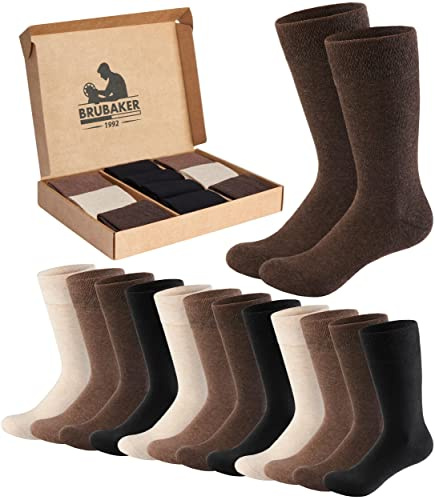 BRUBAKER 10 Paires de Chaussettes Homme – Confort & Business – Grand Set pour le Sport et le Quotidien – Mi-bas de Costume en Boîte Cadeau – Chaussettes en Coton Noires, Marron, Beige - Taille 43-46