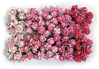 KADADSA 100 pcs Tiny Artificial Roses Mixed Pink Five Color Mulberry Paper Flower 15-18 mm Flower Wedding Scrapbooking, 5COLORPINKSHADE1.5CM100