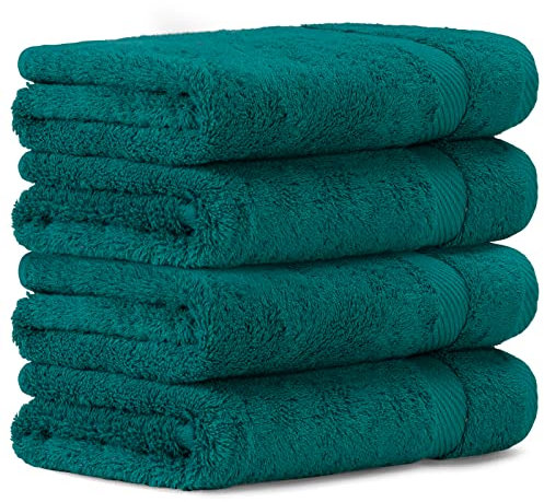 Luckytowel Handtücher Set 50x100 cm 100% Baumwolle, Handtuch-Set 4er Pack Petrol
