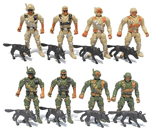 Uposao Militär Soldaten Spielset Armymen Figuren 8 Army Ranger Actionfiguren Und Polizeihund 9 cm Kunststoff Bewegliche Soldatenpuppe Militärspielzeug Kampfspielzeug Für Kinder Rollenspiele Geschenk