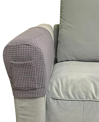 Skybook Arm Rest Covers with 1 pocket Sofa Set of 4 Stretch Armrest Chair Covers Waterproof Armchair Couch Anti-Slip Furniture Protector Slipcovers for Armchairs Sofa Arm Covers (Light Grey)