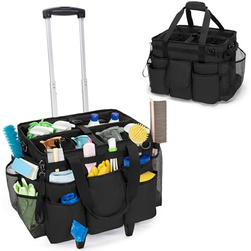 LoDrid Carrello per la pulizia con carrello staccabile, carrello di pulizia portatile su ruote per accessori per la pulizia, borsa per la pulizia professionale con tracolla per governanti, Nero