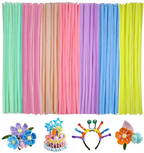 Ainiv 200PCS Pipe Cleaners for Craft, 30cm Multi-color Crafting Pipe Cleaners, Fuzzy Sticks Craft Supplies, Chenille Stems for DIY, Arts & Crafts for Creative Handmade DIY Decorations-7 Macaron Colors