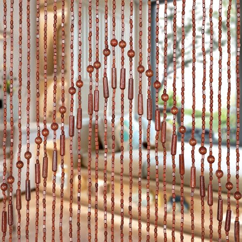 Brown Bamboo Beaded Curtain for Doorways Room Divider Curtain 35.5” x 75”