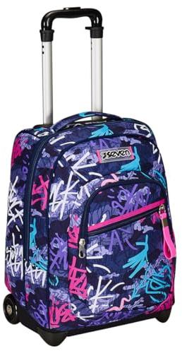 Seven Zaino Trolley, Scuola Elementare, Doppio Uso, Doppio Scomparto, Spallacci a Scomparsa, Bambina, Graffiti Mix, viola/rosa