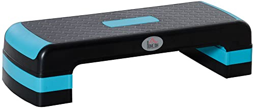 HOMCOM Step de Aeróbic Plataforma Step para Fitness Stepper Antideslizante con Altura Ajustable de 10/15/20 cm Tabla de Ejercicio en Casa Gimnasio Oficina Carga 150 kg 78x28x20 cm Azul y Negro