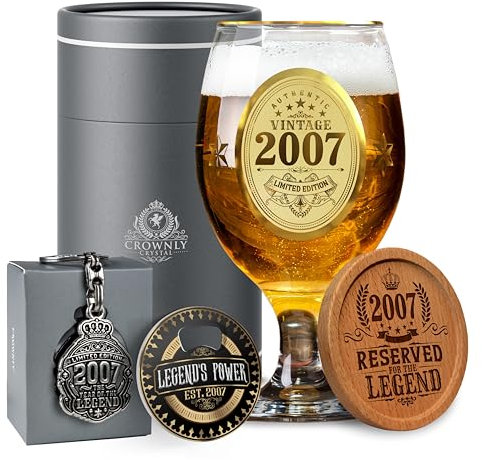 CROWNLY CRYSTAL® 2007 Geschenk Zum 18 Geburtstag Bier Geschenke Für Männer Personalisierte Geschenke Bierglas Mit Gravur Deko 18. Geburtstag 18 Geburtstag Deko Geschenke Für Männer Geburtstag