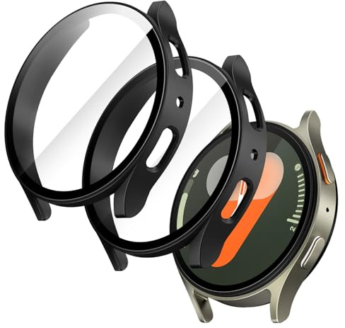 JETech Fodral med Skärmskydd för Samsung Galaxy Watch 7 40mm, Övergripande Skyddskåpa, Inbyggd Härdat Glasfilm Hög Känslighet, 2 Pack (Svart)