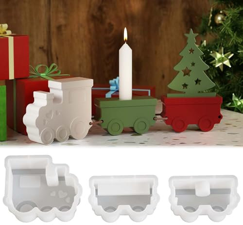 3 Stück Silikonformen Gießformen Zug WISIRENT, Silikonform Kerzenhalter Kerzenformen Zum Gießen, Silikonform für Zug Gießformen Silikon Kerzenhalter für Diy Kerzen Gips