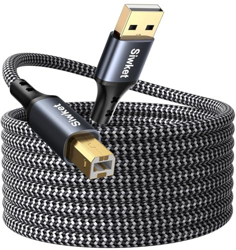 Siwket Cable de impresora USB 5 M, cable USB A a B, cable USB 2.0 tipo B, escáner de alta velocidad compatible con Lexmark, Dell, HP, Canon, Xerox, Brother, DAC y más