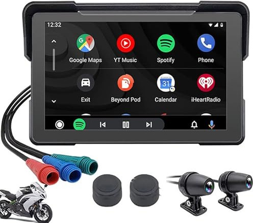 Upgrade 7 Inch Motorcycle Carplay GPS Navigation Wireless CarPlay/Android Auto for Motorcycle Motorbike GPS Bluetooth Motorcycle CarPlay GPS Navigator (Player+DVR+TPMS)