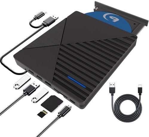 EOKEKE Lecteur CD DVD Externe, Lecteur CD DVD +/-RW Portable, Lecteur DVD/CD Mince, USB 3.0 et Type-C Lecteur DVD Optique Graveur ROM pour Ordinateur Portable PC Mac OS Windows 10/8/7/XP/Linux