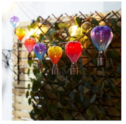 Solar Hot Air Balloon String Lights, 10 Multicoloured Flickering Lanterns, Outdoor Garden Decorative Ornaments, 4.51m Length Hanging Lanterns