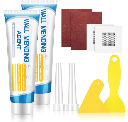 XULIERUX Masilla Blanca Interior, Kit De Reparación De Paredes, Para Reparar Agujeros De Perforación, Roturas, Grietas, Grafitis, Masilla Con Espátula, Papel De Lija Y Placa De Reparación